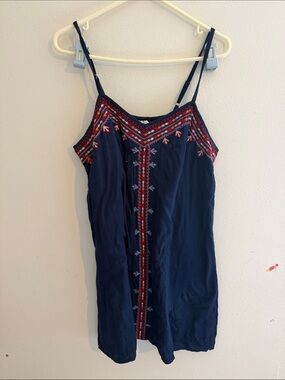 Navy Embroidered Spaghetti Strap Sundress